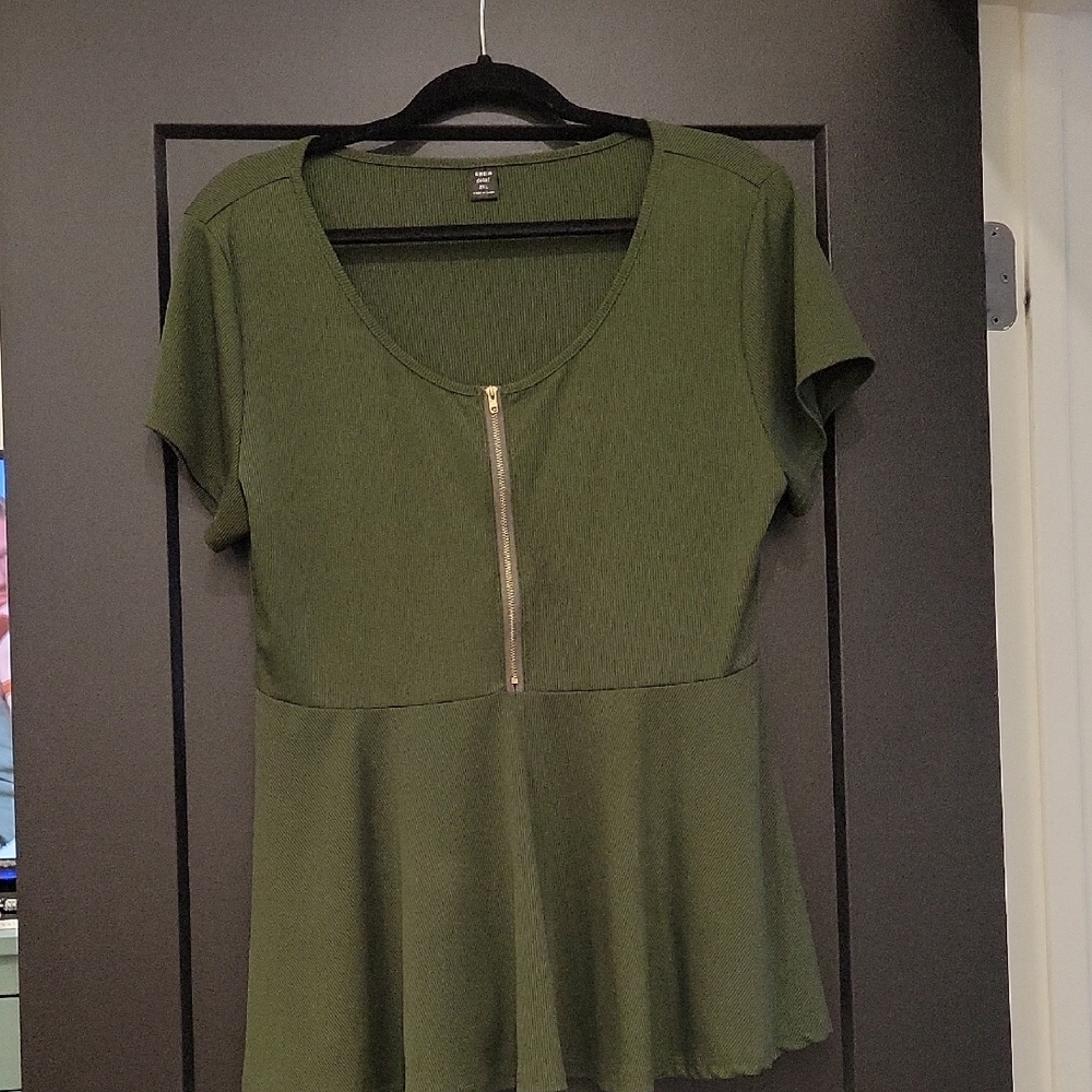 SHEIN Olive Green Zipper Blouse